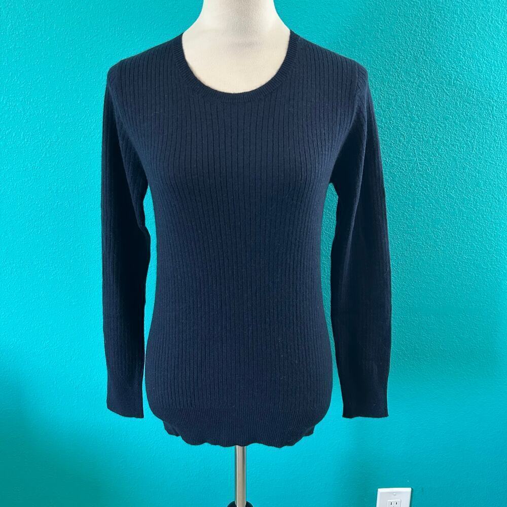 NWT One Grey Day Navy Ribbed Cashmere Pullover Sweater Crew Neck Rustic Size S
